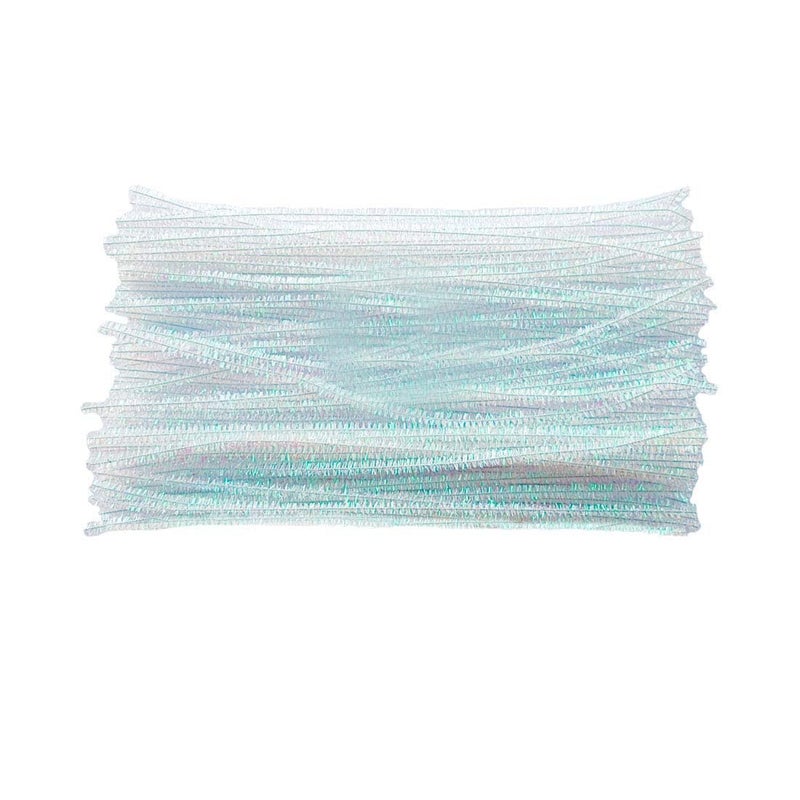 Carykon Iridescent Sparkly Tinsel Creative Arts Stems 6 mm x 12 Inch, Pack of 200 (Colorful White) - Image 1